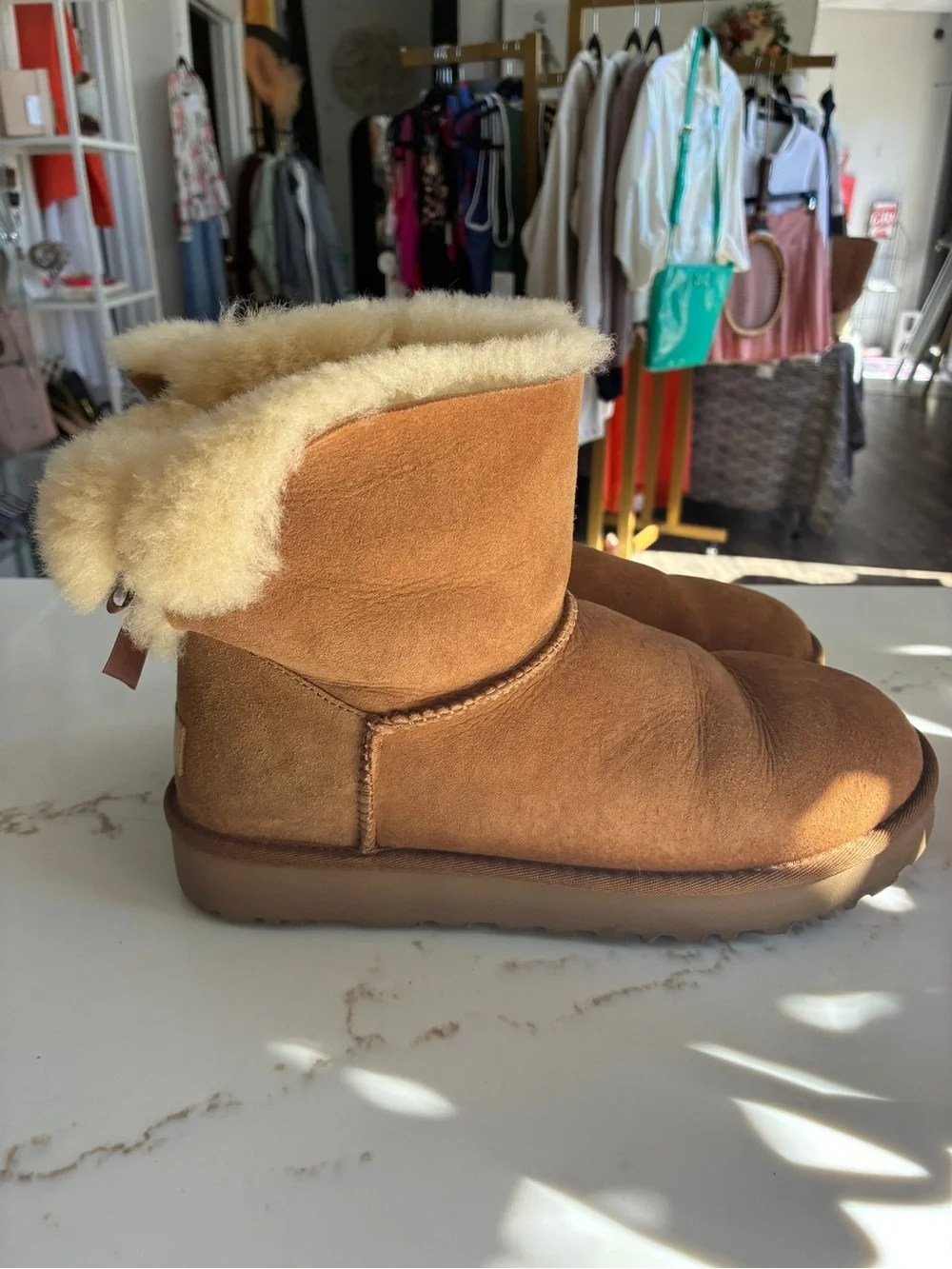 UGG Classic Short Suede Shearling Boot in Chestnut